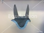 Grey bonnet for horse with edge and turquoise braids